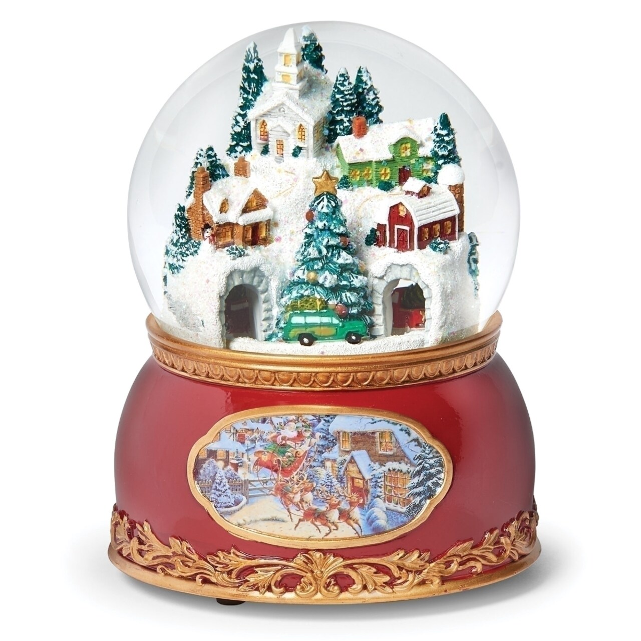 Roman 5.75" Town with Cars Christmas Musical Snow Globe